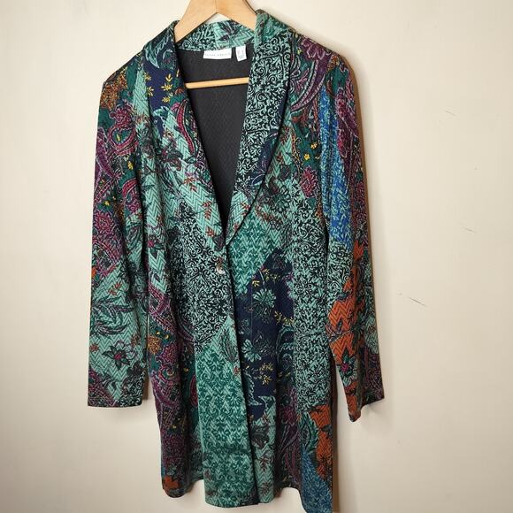 Susan Graver Floral Jacket Bohemian Stretch One Button - Picture 4 of 12